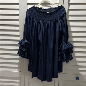 Gracia Blue Ruffled Smocked Blouse